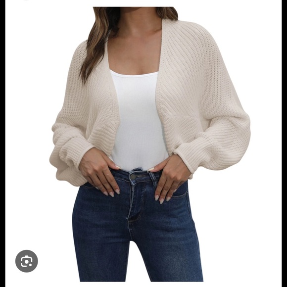 Women’s crop Lantern sleeve cream cardigan size M - Picture 7 of 7